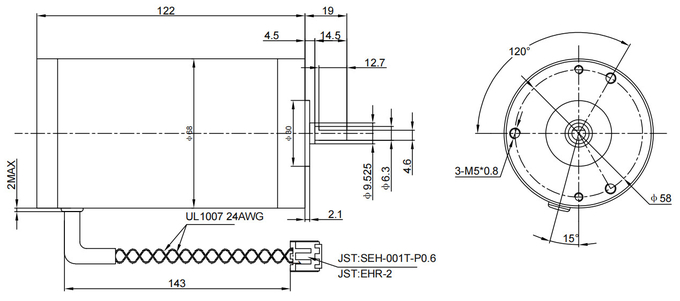 Çap 68mm 9000 Rpm'ye Kadar Sağlam Fırçalı DC Motor 0